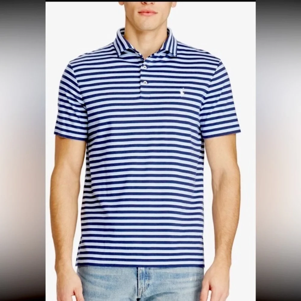 Polo Ralph Lauren Classic Fit Striped Polo Shirt - Size L, Navy & Light Blue
